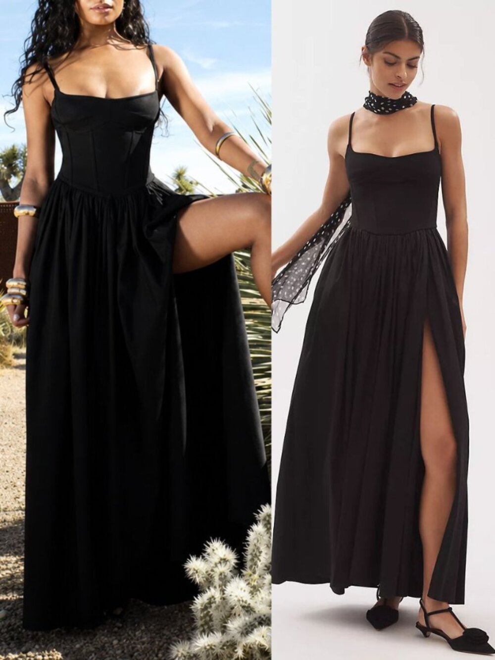 Delfi Collective Lilith Dress Black Corset Square Neck‎ Side Slit Maxi Size M